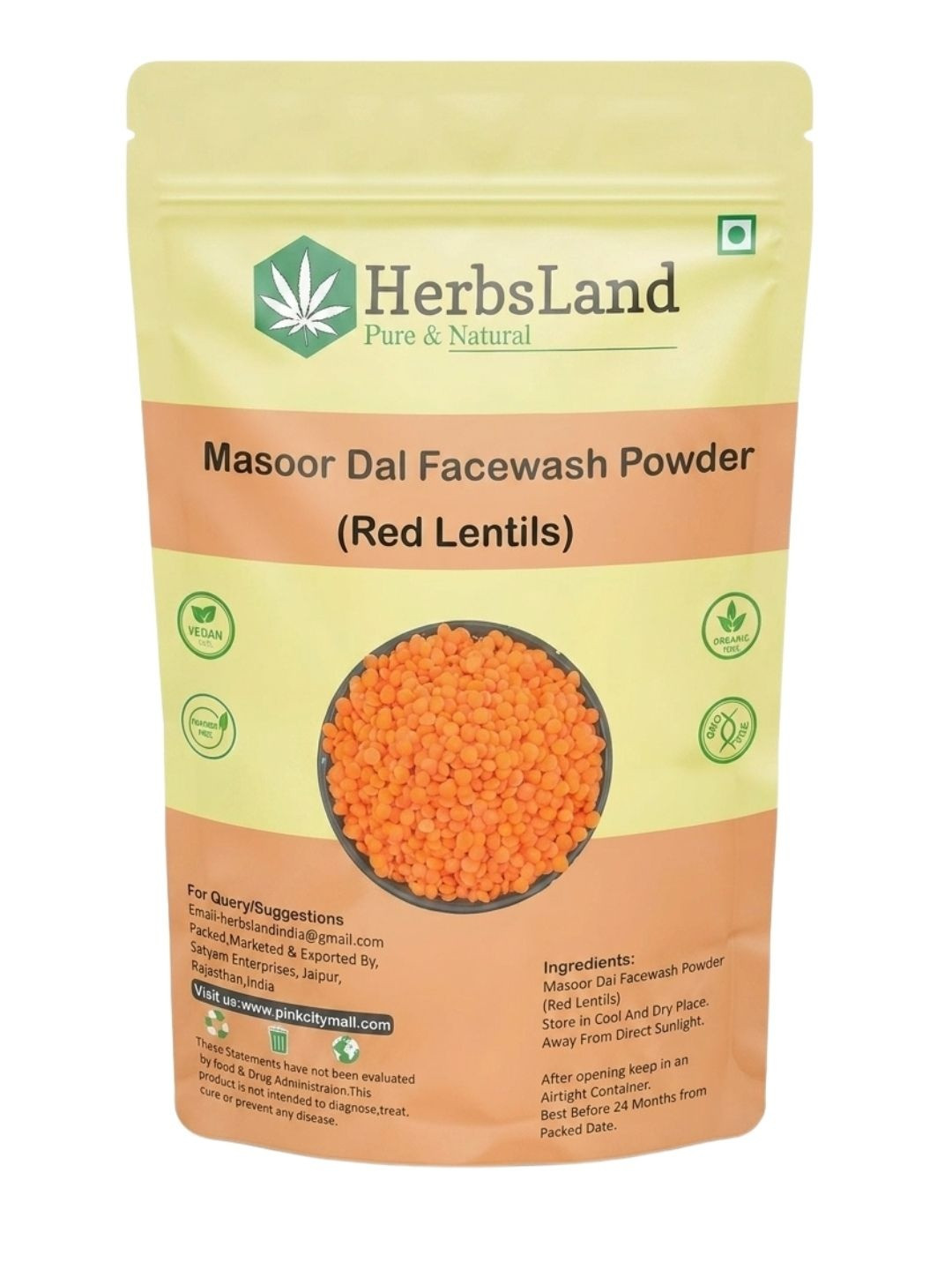 

HerbsLand Masoor Dal Face Wash Powder - 200 g, Orange