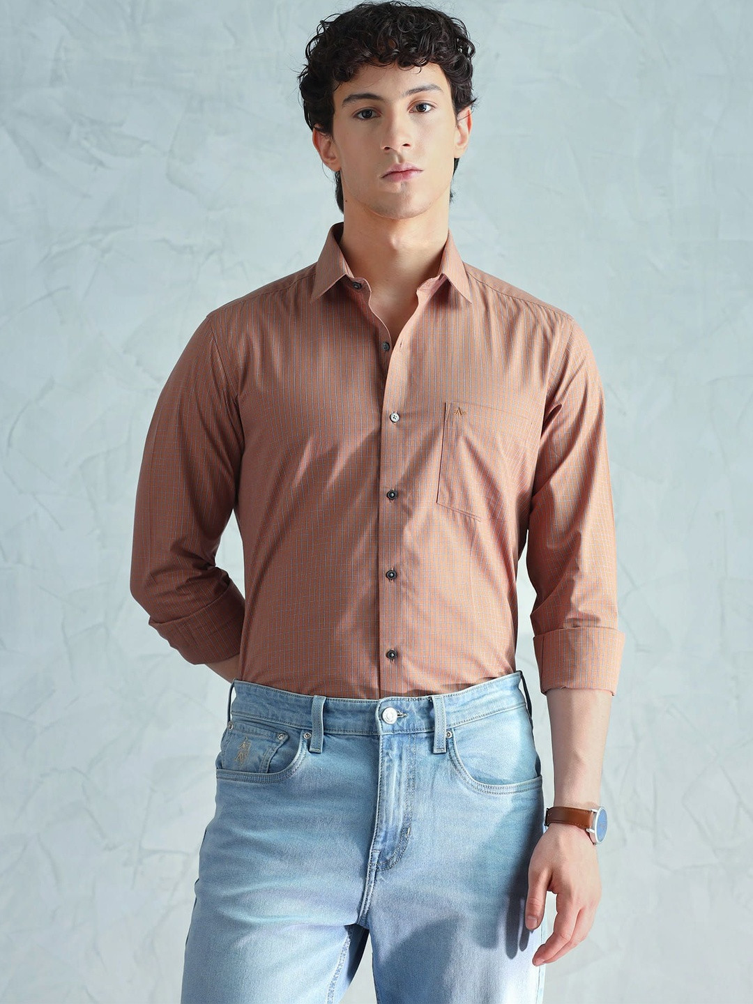 Arrow Slim Fit Micro Checks Pure Cotton Formal Shirt
