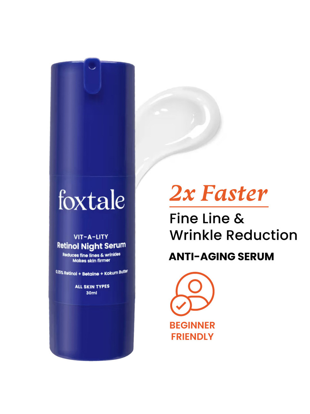 FoxTale 0.15% Retinol Night Serum Duo, Boosts Collagen, Treats Fine Lines - 30ml