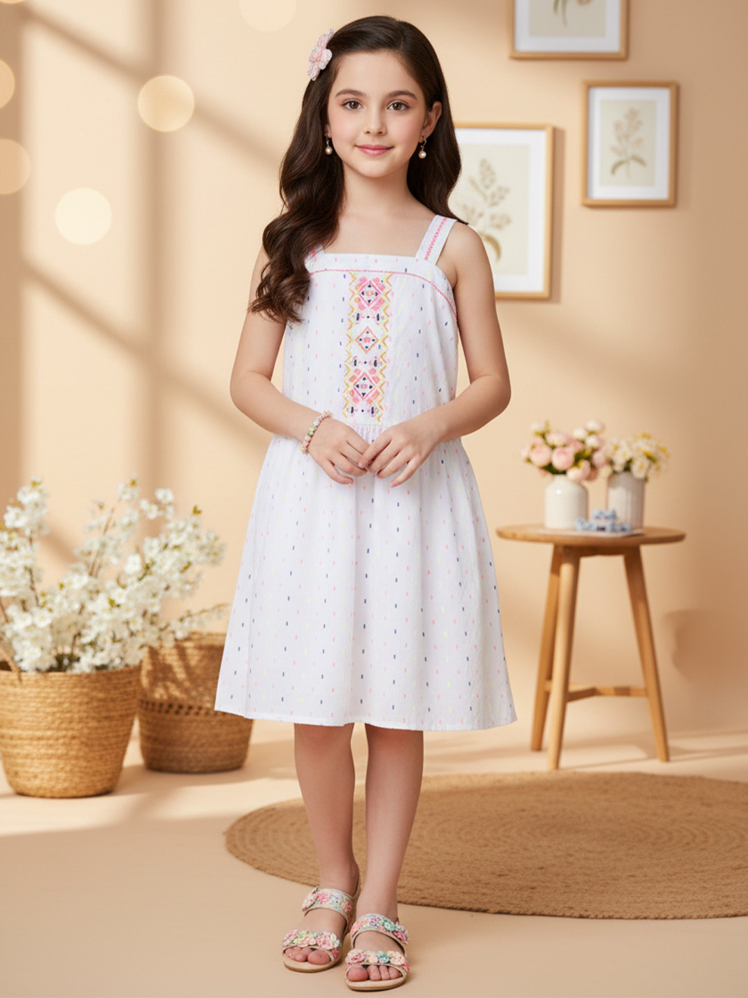 Miyo Girls White A-Line Dress