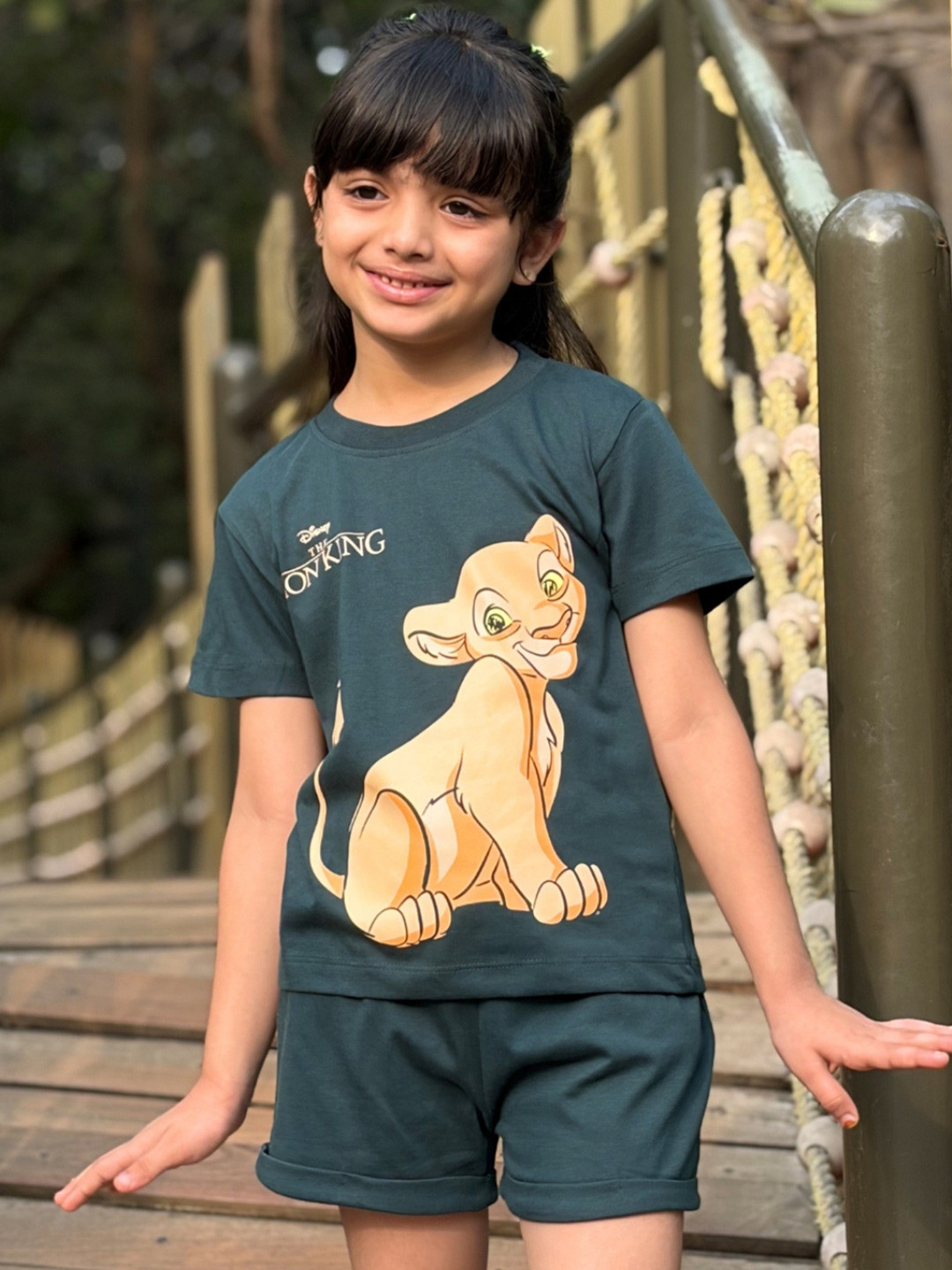 Nap Chief Girls Disney Lion King Printed Cotton T-shirt With Shorts
