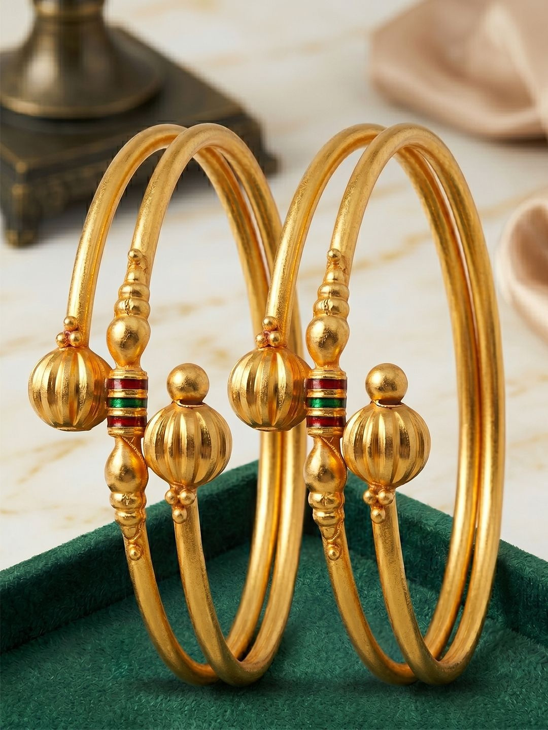 YouBella Set of 2 Gold-Plated Antique Bangles