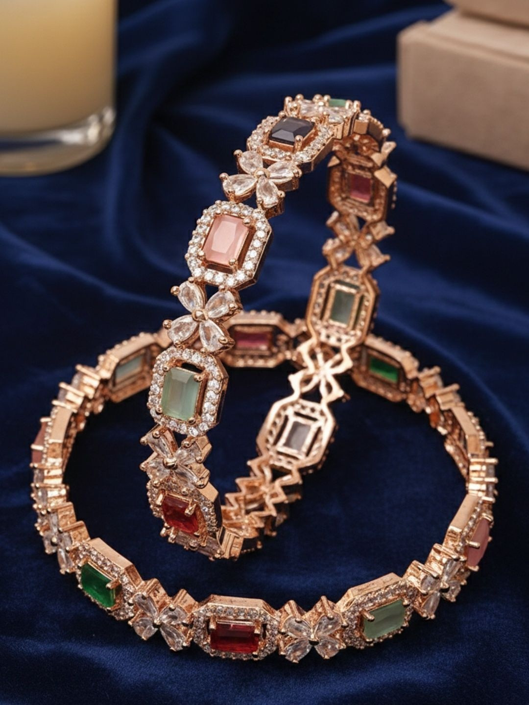 YouBella Set Of 2 Rose Gold-Plated & Stone Studded Bangle
