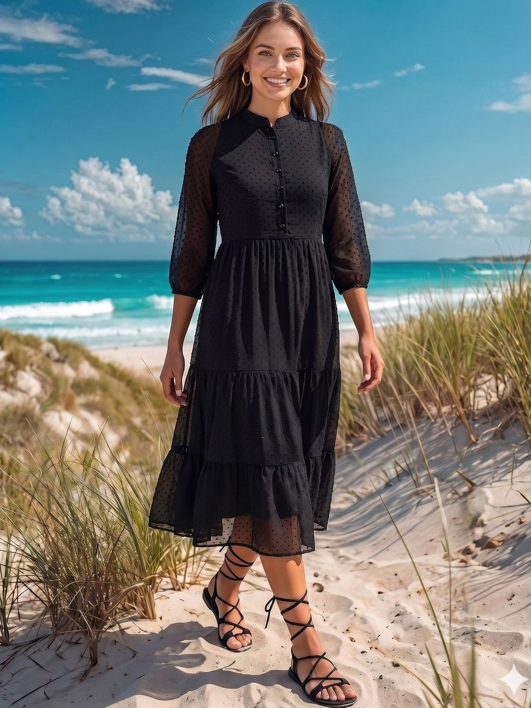 aayu Georgette A-Line Midi Dress
