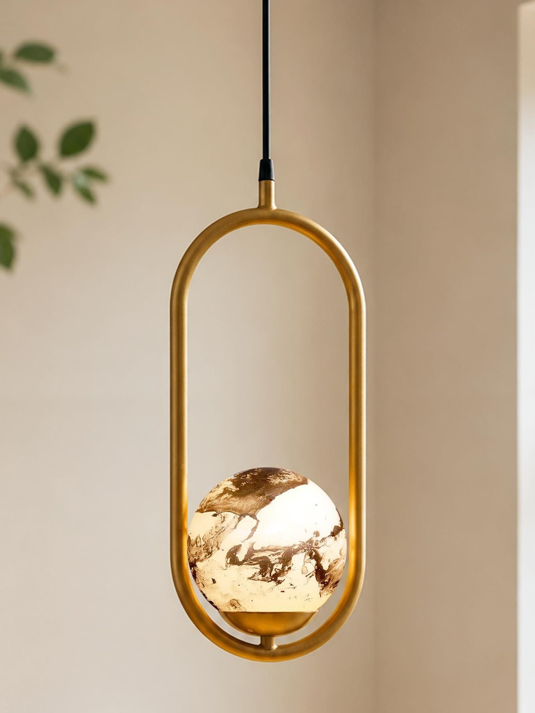 Homesake Gold-Toned & Yellow Oval Planet Series Frosted Glass Globe Lampshade Ceiling Lamp