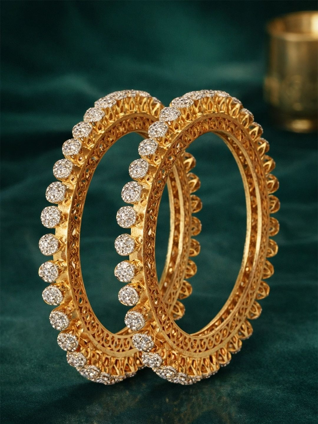 YouBella Set Of 2 Gold-Plated & White Stone-Studded Bangles