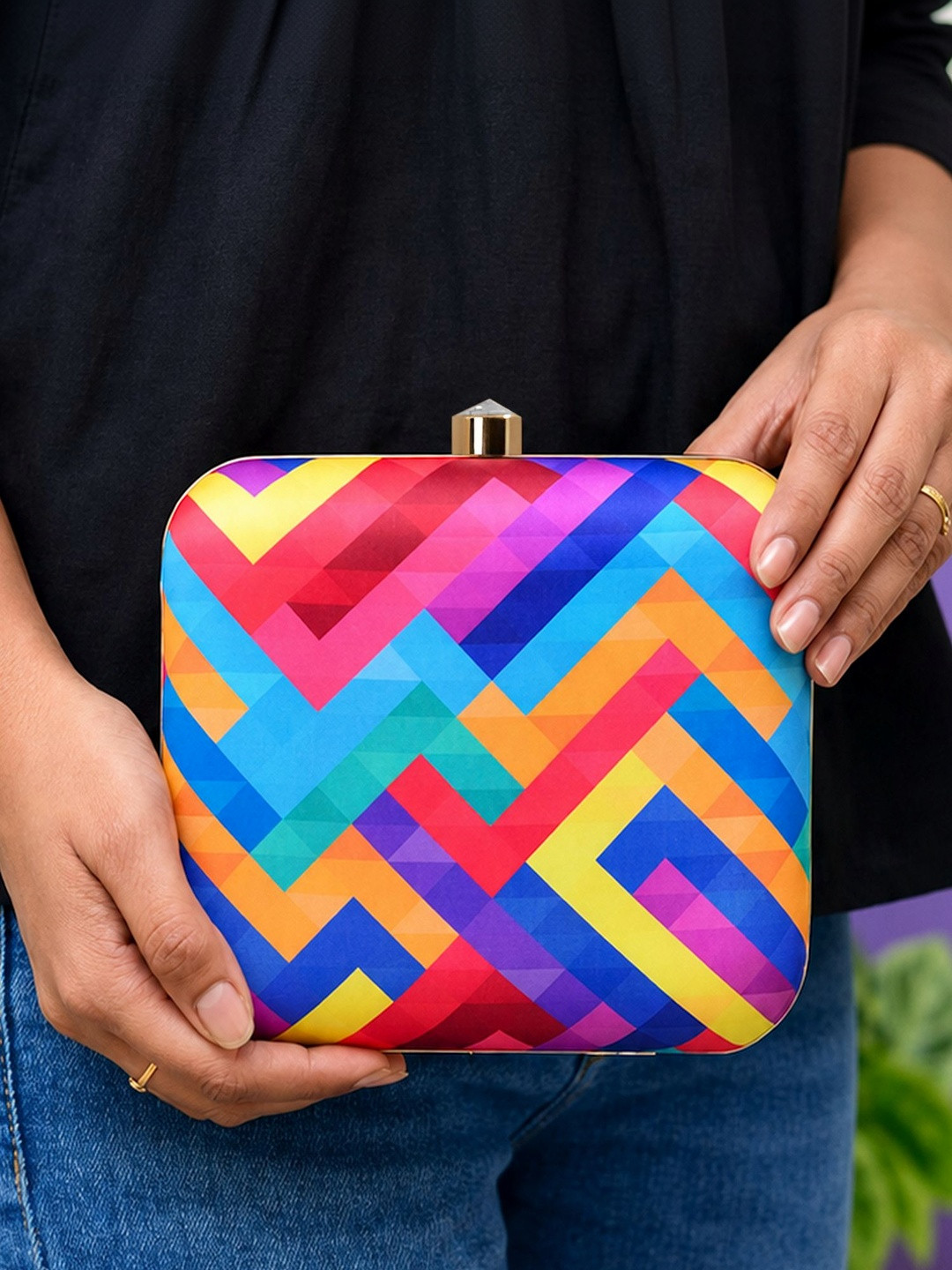 ARTKLIM Multicoloured Printed Box Clutch