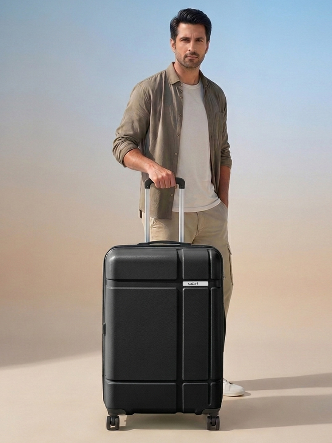 Safari Route Black Polycarbonate Hard Sided Large Trolley Bag Suitcase 77cm