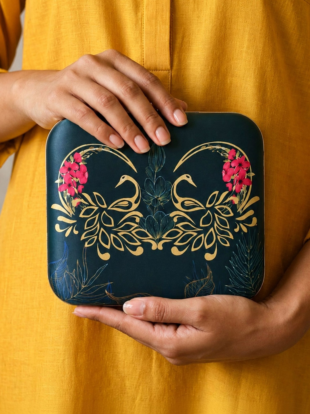 ARTKLIM Green & Pink Printed Box Clutch