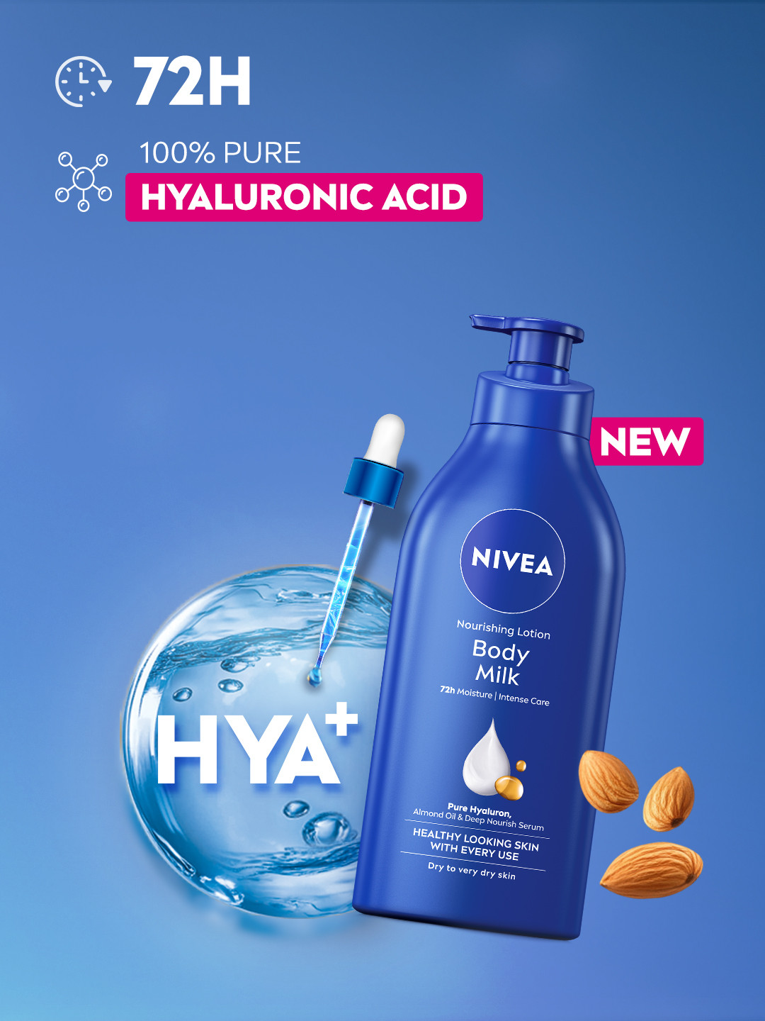 Nivea Body Milk Body Lotion with Pure Hyaluron & 72H Moisturization for Dry Skin - 600 ml