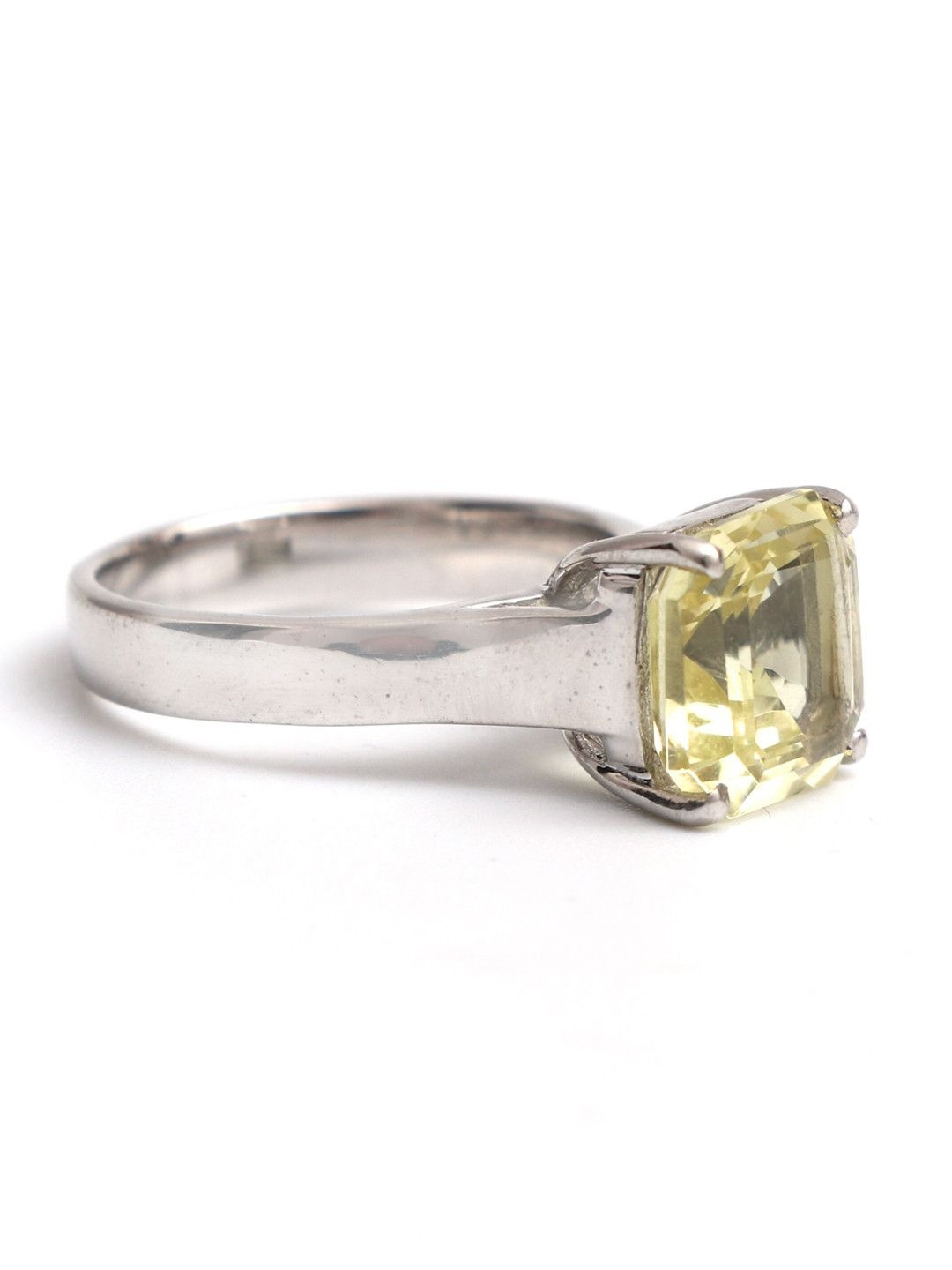 HIFLYER JEWELS Sterling Sliver Rhodium-Plated Green Stone-Studded Ring