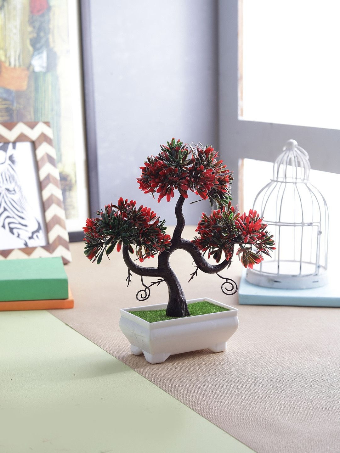 FOLIYAJ Green & Red Artificial Bonsai Plant