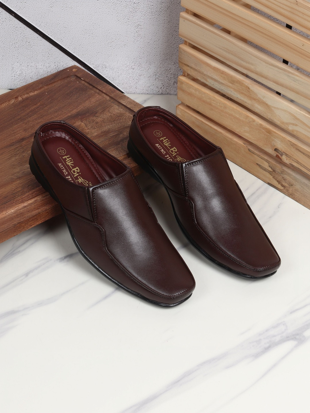 HikBi Men Textured Leather Formal Slip-On Shoes