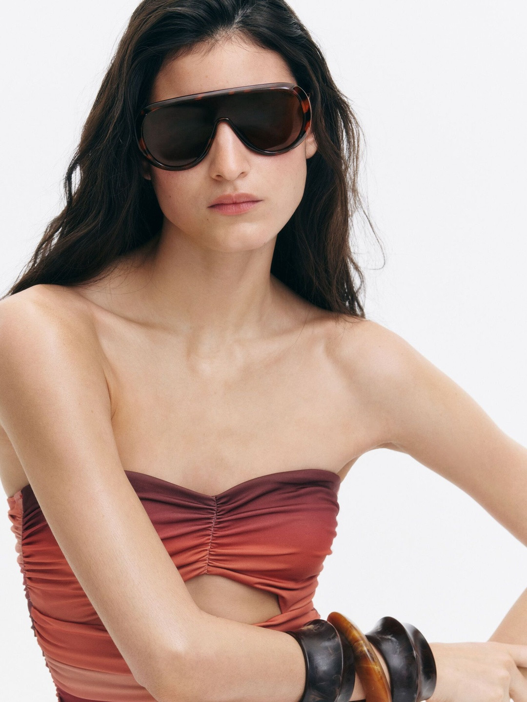 H&M Women Brown Lens & Brown Shield Sunglasses with