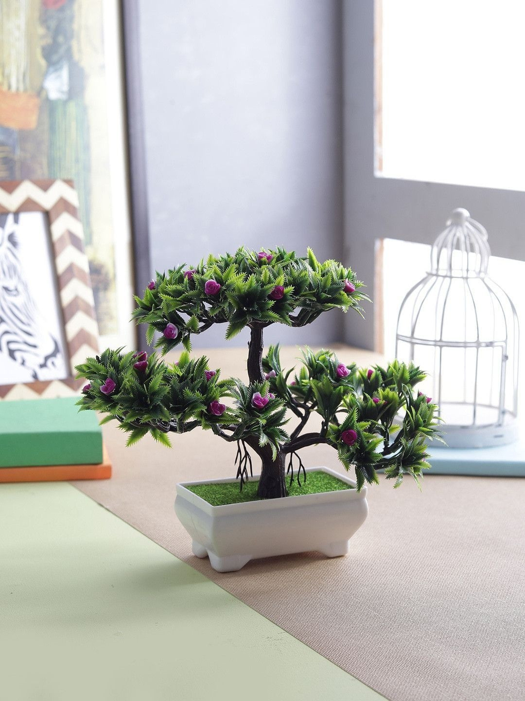 FOLIYAJ Green & Purple Artificial Plant