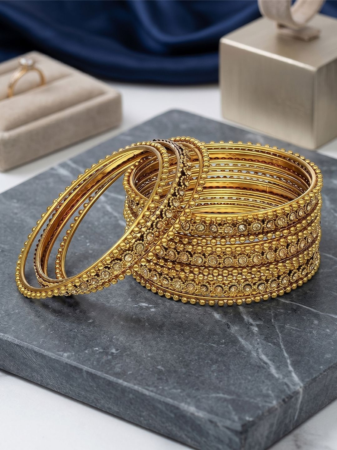 YouBella Set 12 Textured Stone-Studded Bangle
