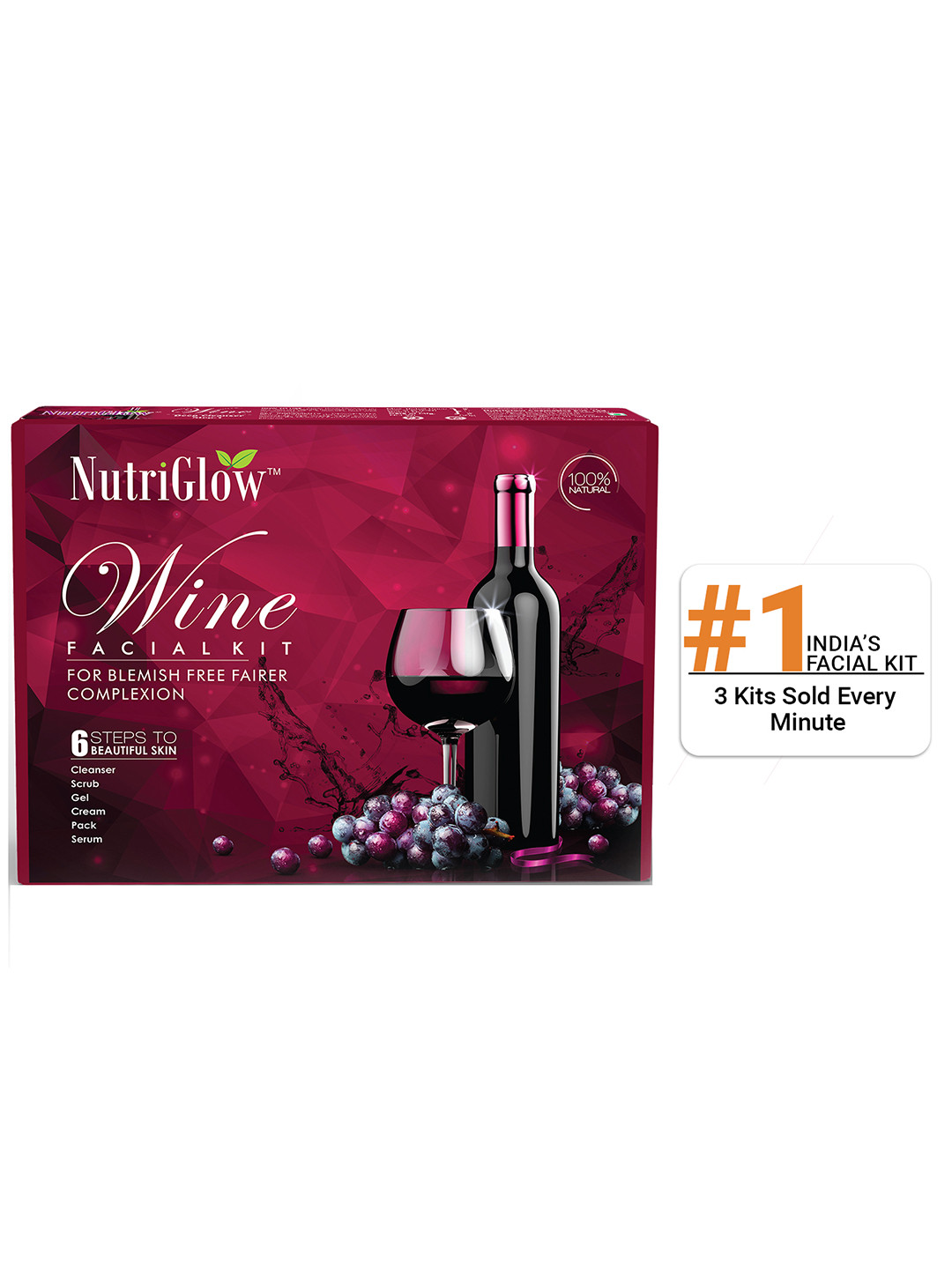 NutriGlow Wine Facial Kit for Glowing Skin 6-Step At-Home Parlour- Acne & Tan Removal