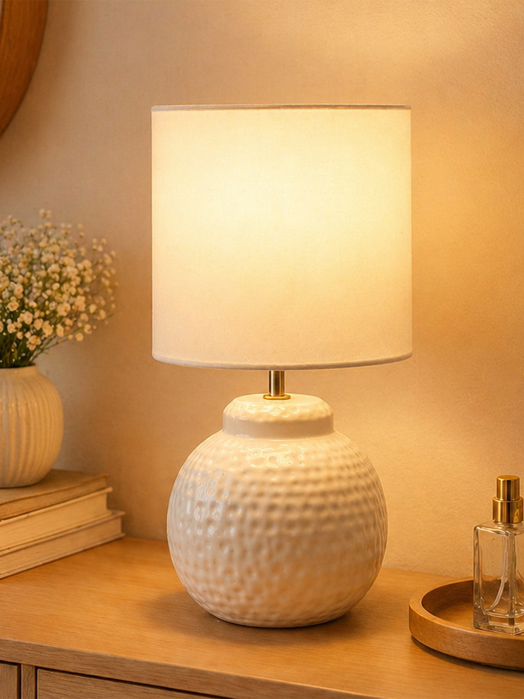 Homesake Antique Warm Yellow Metal Spherical Textured Handcrafted Electrical Table Lamps