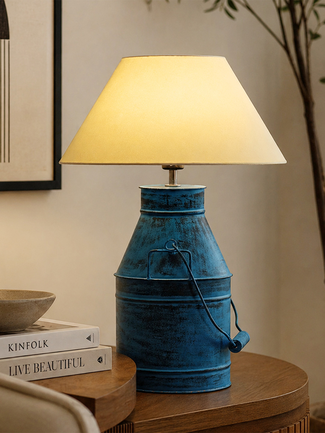 Homesake Rustic Warm Yellow Metal Cylinder Solid High Quality Electrical Table Lamps