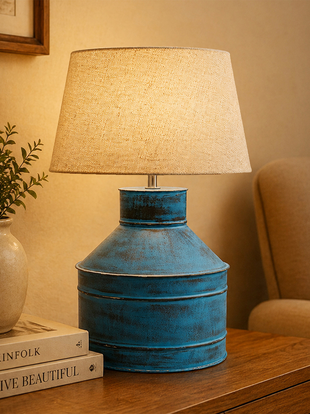 Homesake Rustic Warm Yellow Metal Cylinder Solid High Quality Electrical Table Lamps