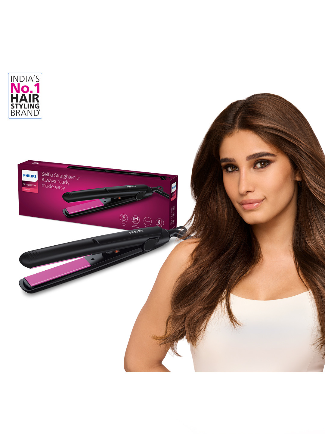 Philips HP8302/06 Selfie SilkPro Care Hair Straightener with Ceramic Plates- Black