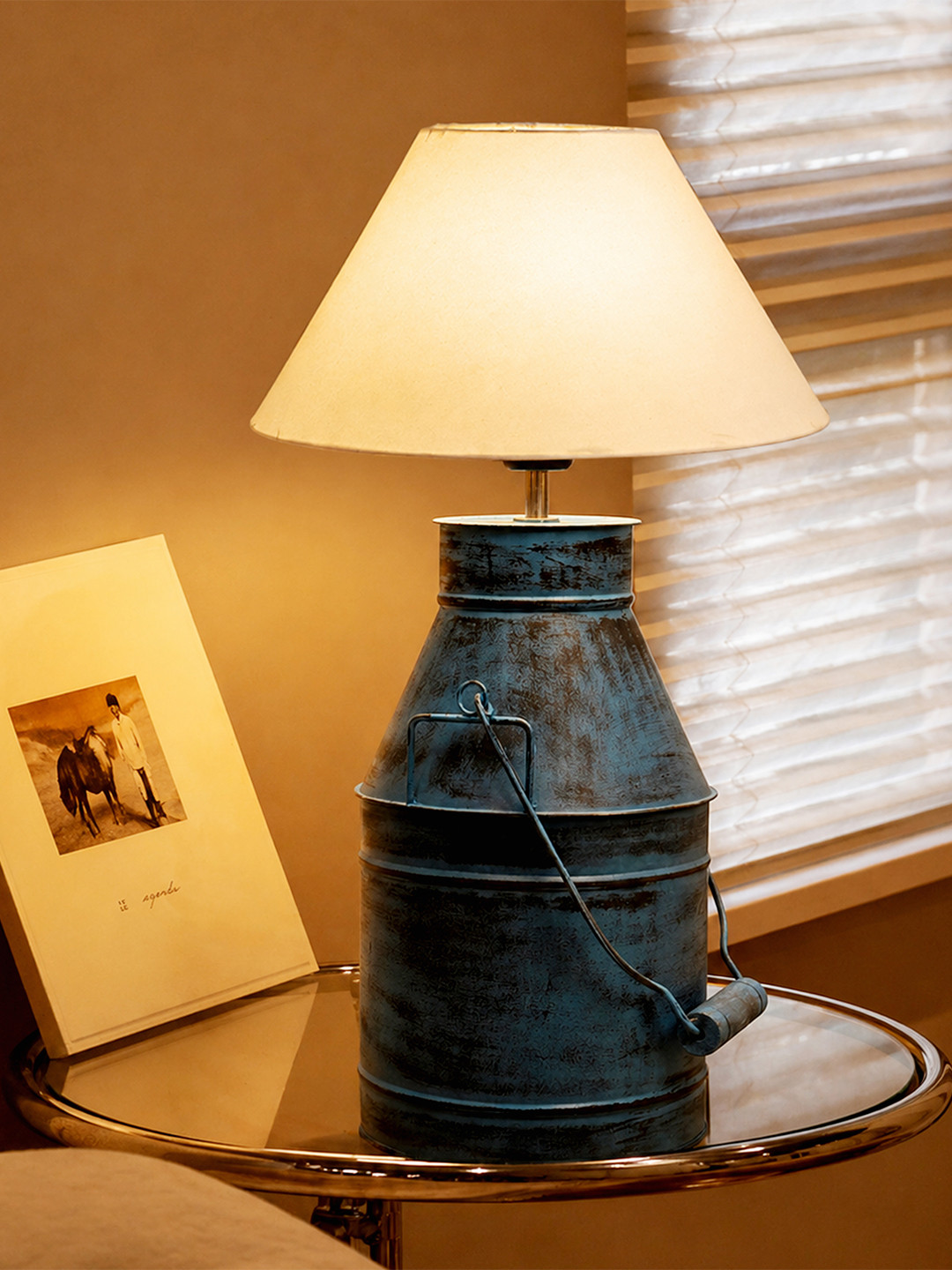 Homesake Rustic Warm Yellow Metal Triangle Solid Handcrafted Electrical Table Lamps