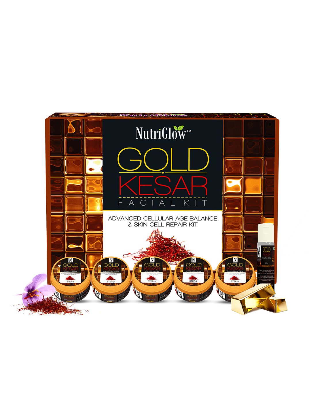 NutriGlow Gold Kesar Facial Kit For Glowing Skin - Acne & Tan Removal 250g+10ml