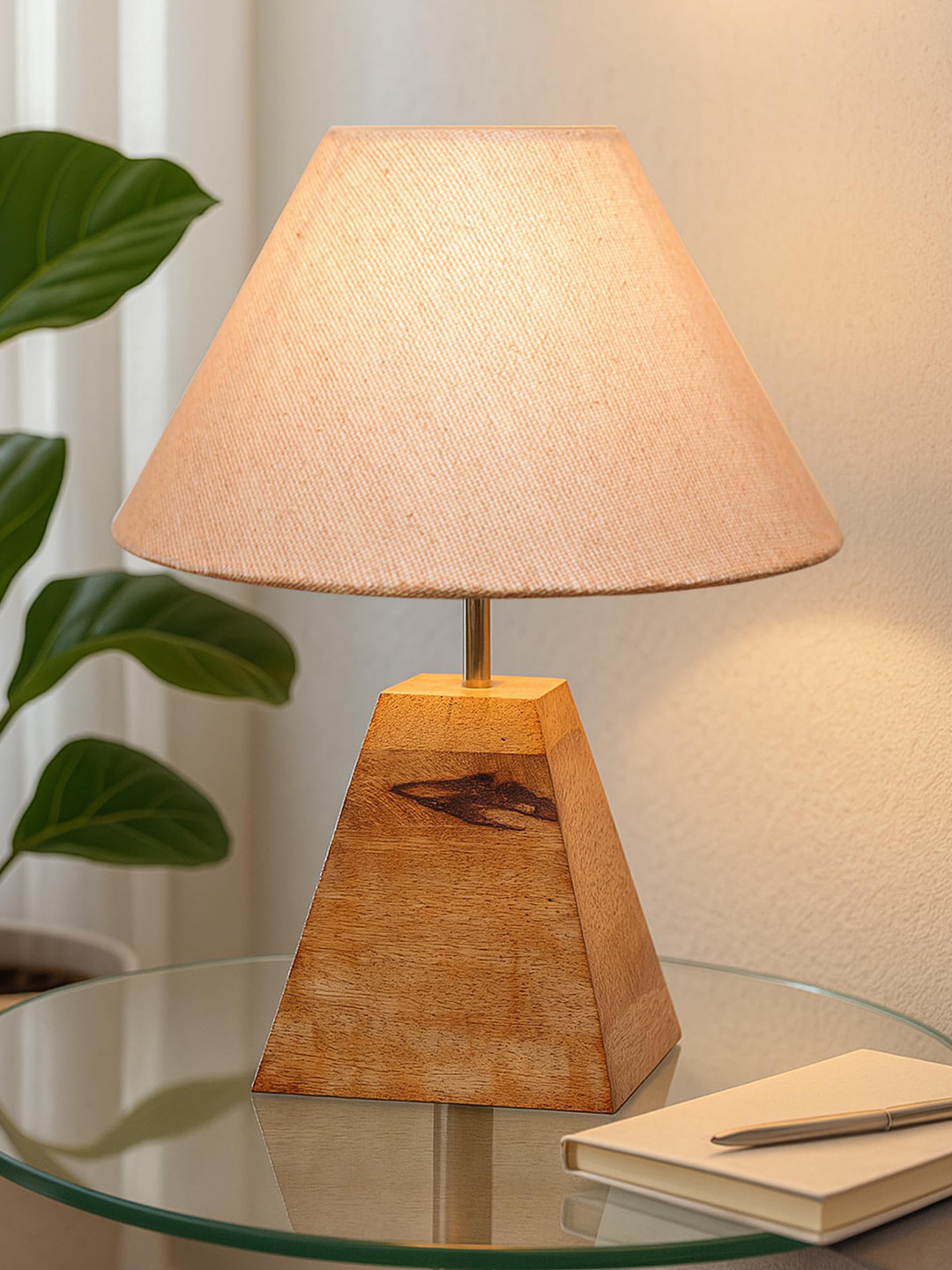 Homesake Brown & White Textured Wooden Table Lamp