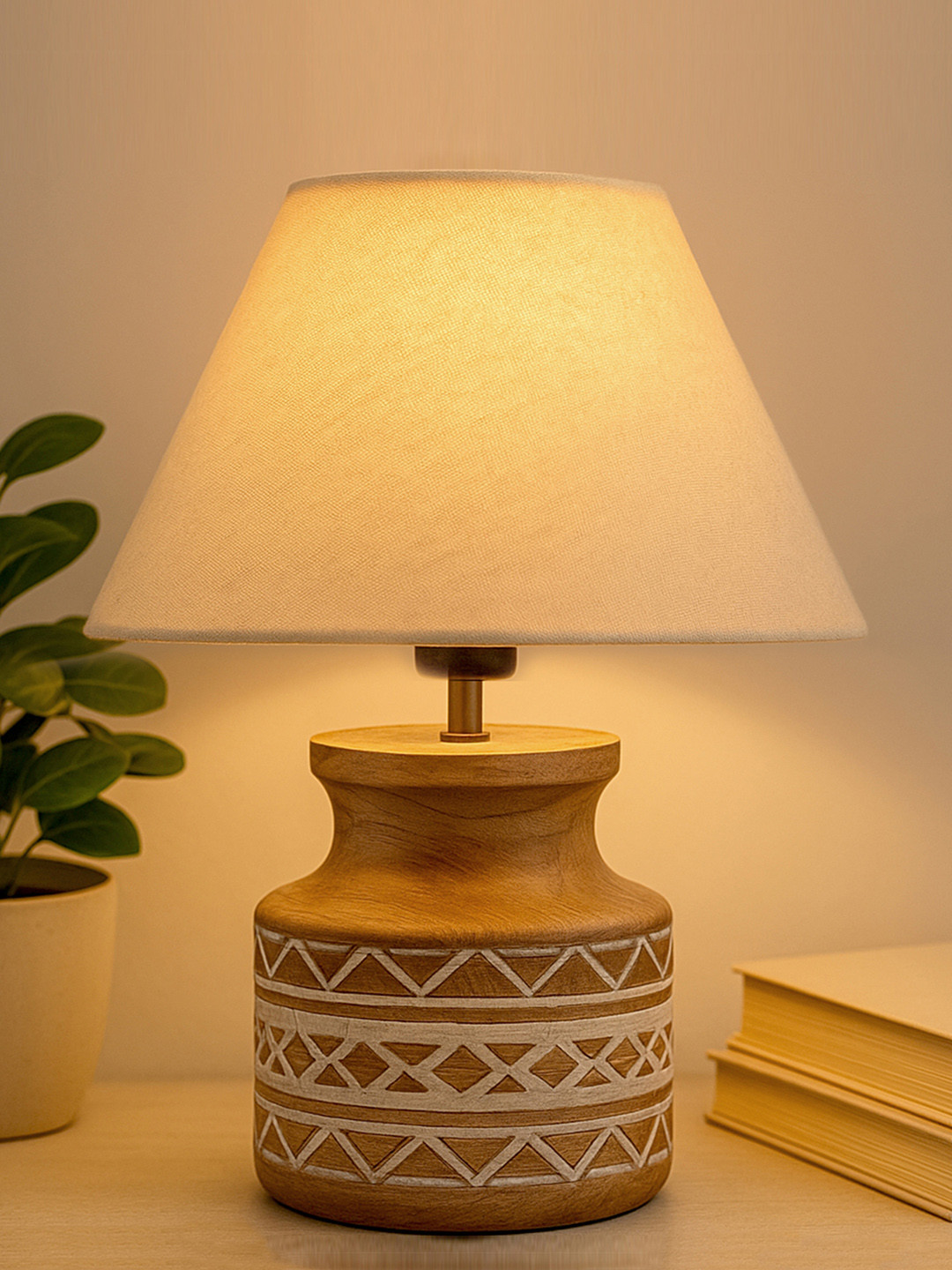 Homesake Warm Yellow Wood Frustum Textured High Quality Electrical Table Lamps