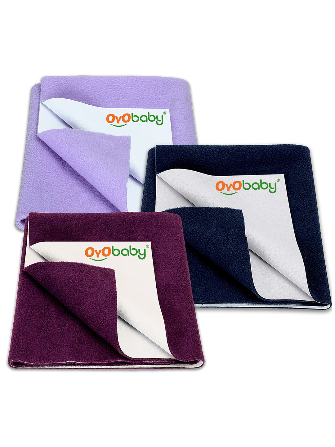 OyO Baby Pack of 3 Dark Blue, Plum & Violet Baby Dry Sheet Polycotton Mattress Protector