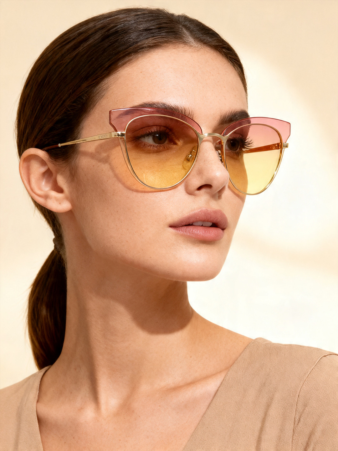 IDEE Women Orange Lens & Gold-Toned Butterfly Sunglasses with Polarised Lens