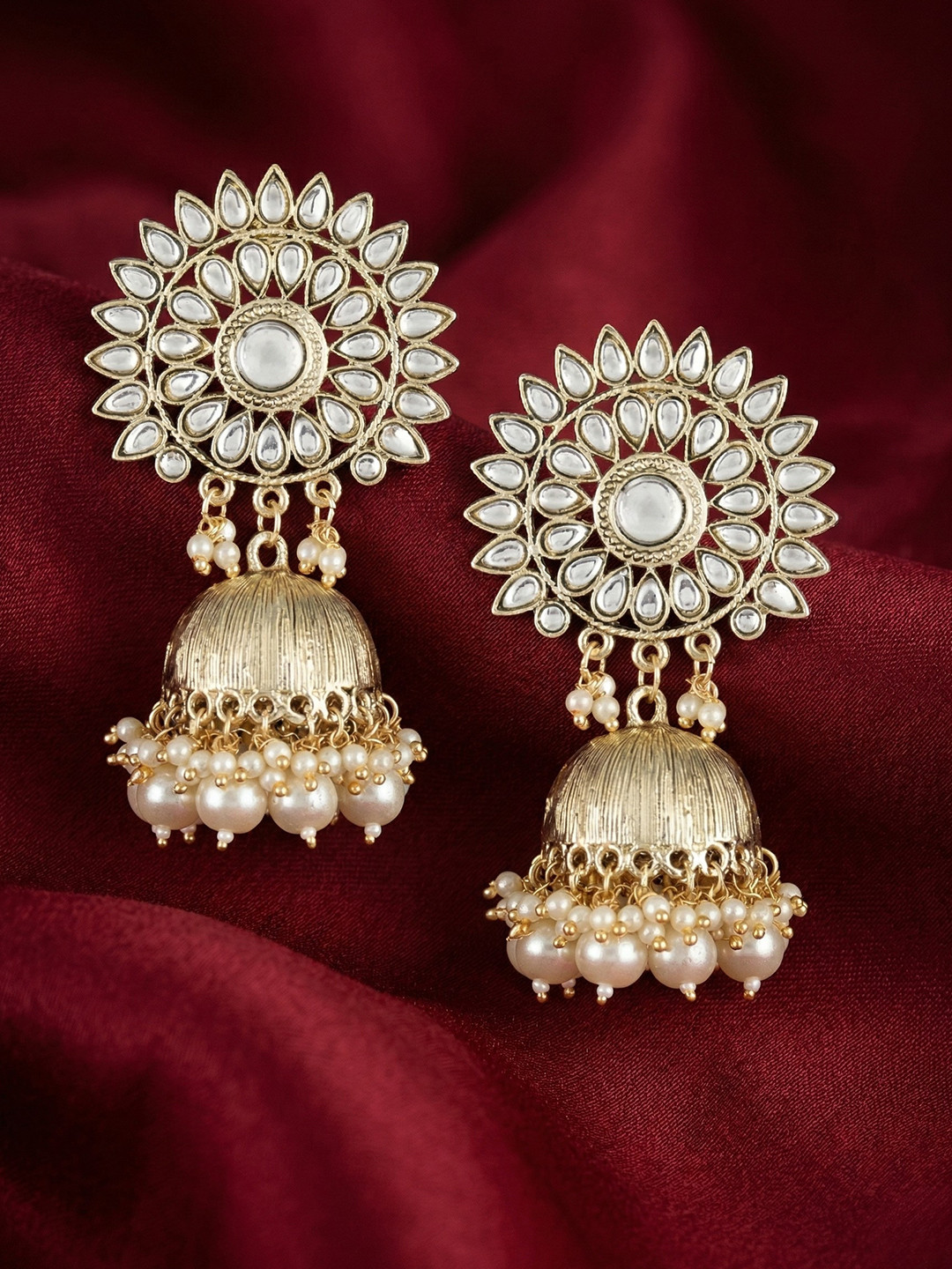 Adwitiya Collection Gold Plated Gold-Toned Contemporary Jhumkas