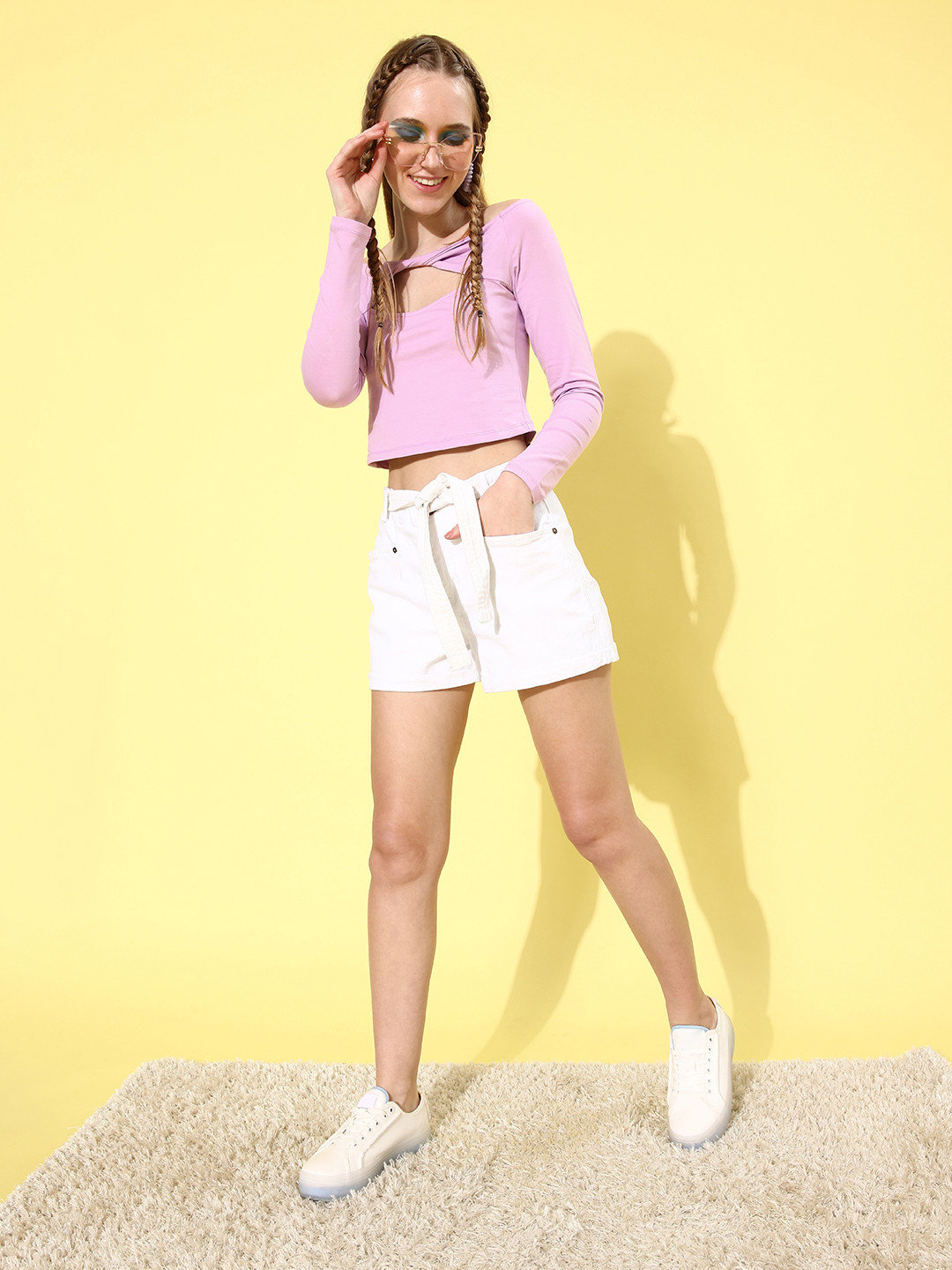 

Mast & Harbour Lovely Lavender Party Lity Cut It Off Crop Top