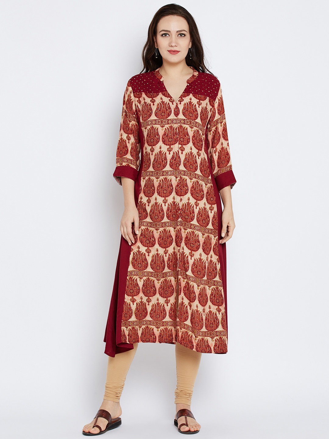 

Shree Women Maroon & Beige Printed A-Line Kurta