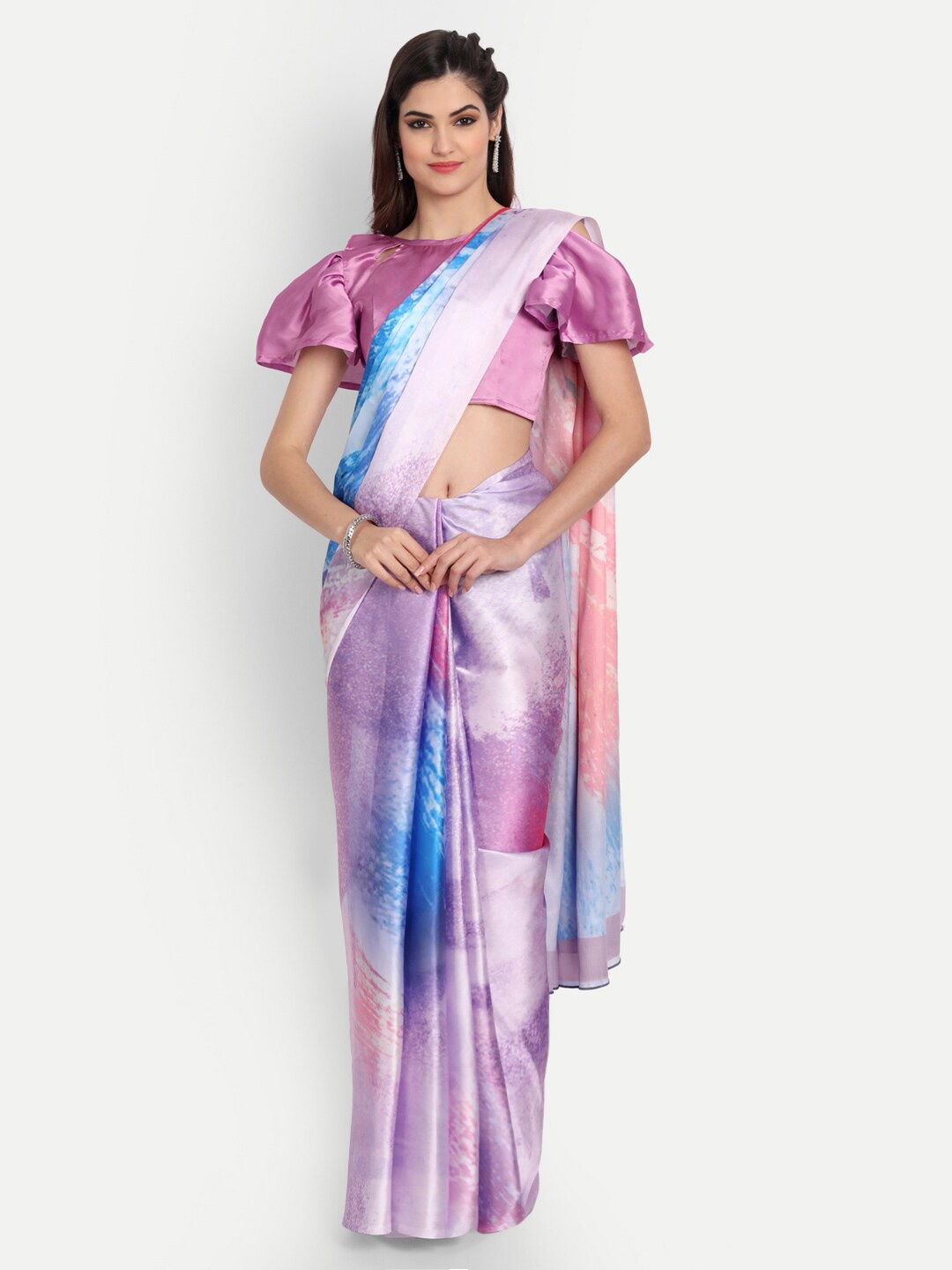 

MotiHamir White & Blue Tie and Dye Satin Saree