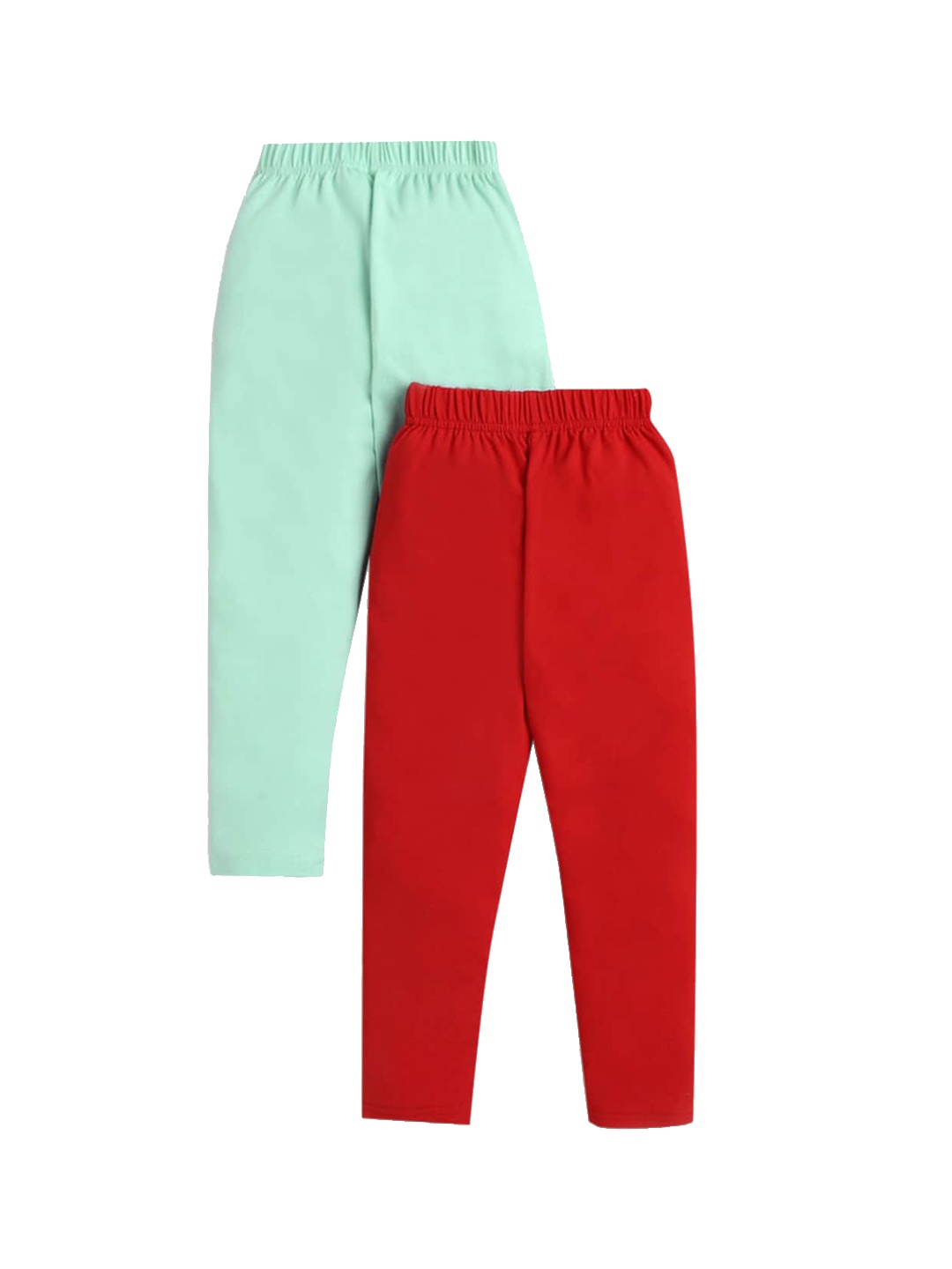 

Hopscotch Girls Pack of 2 Sea Green & Red Solid Ankle-Length Leggings