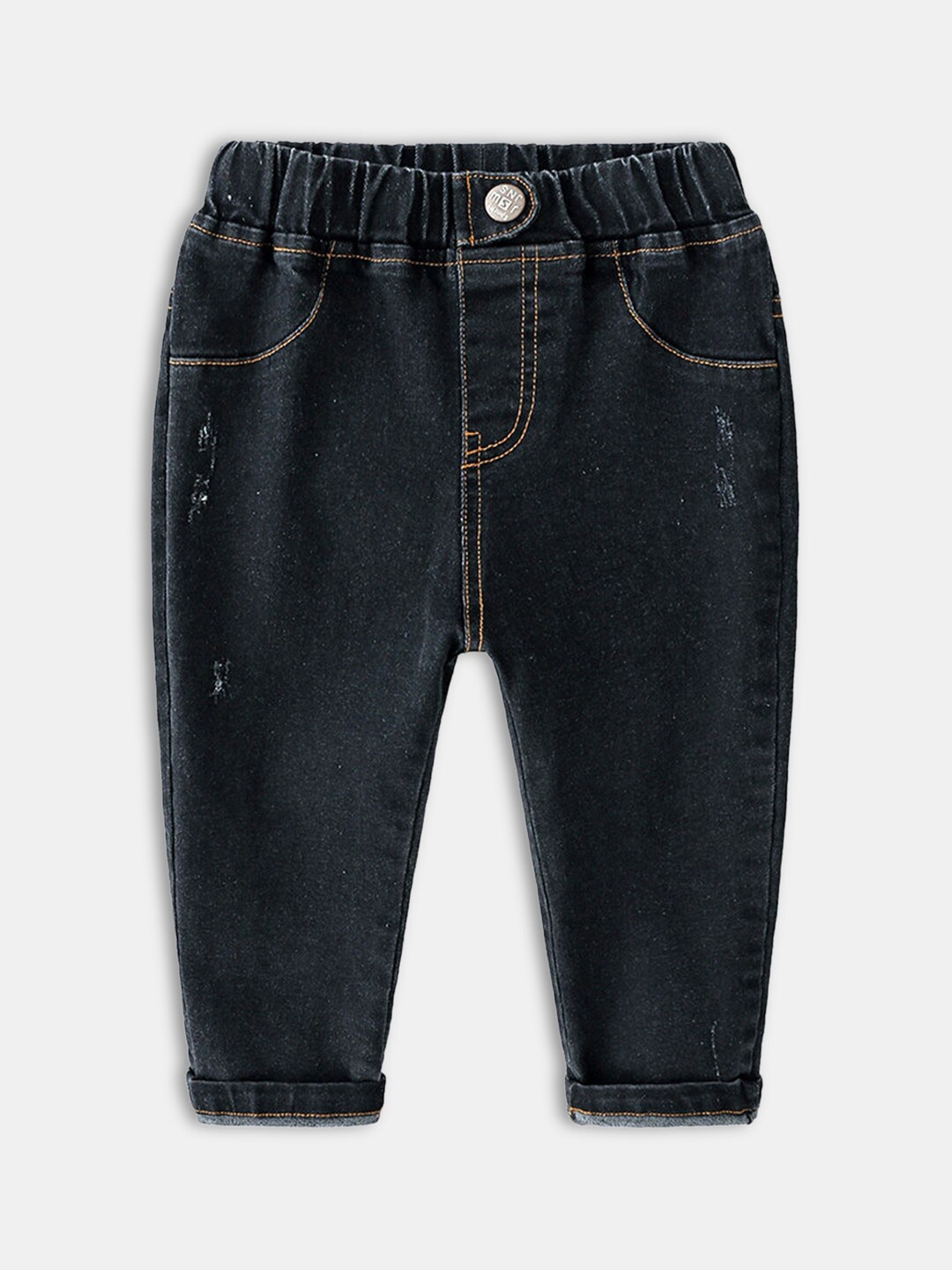 

Hopscotch Boys Black High-Rise Low Distress Stretchable Jeans