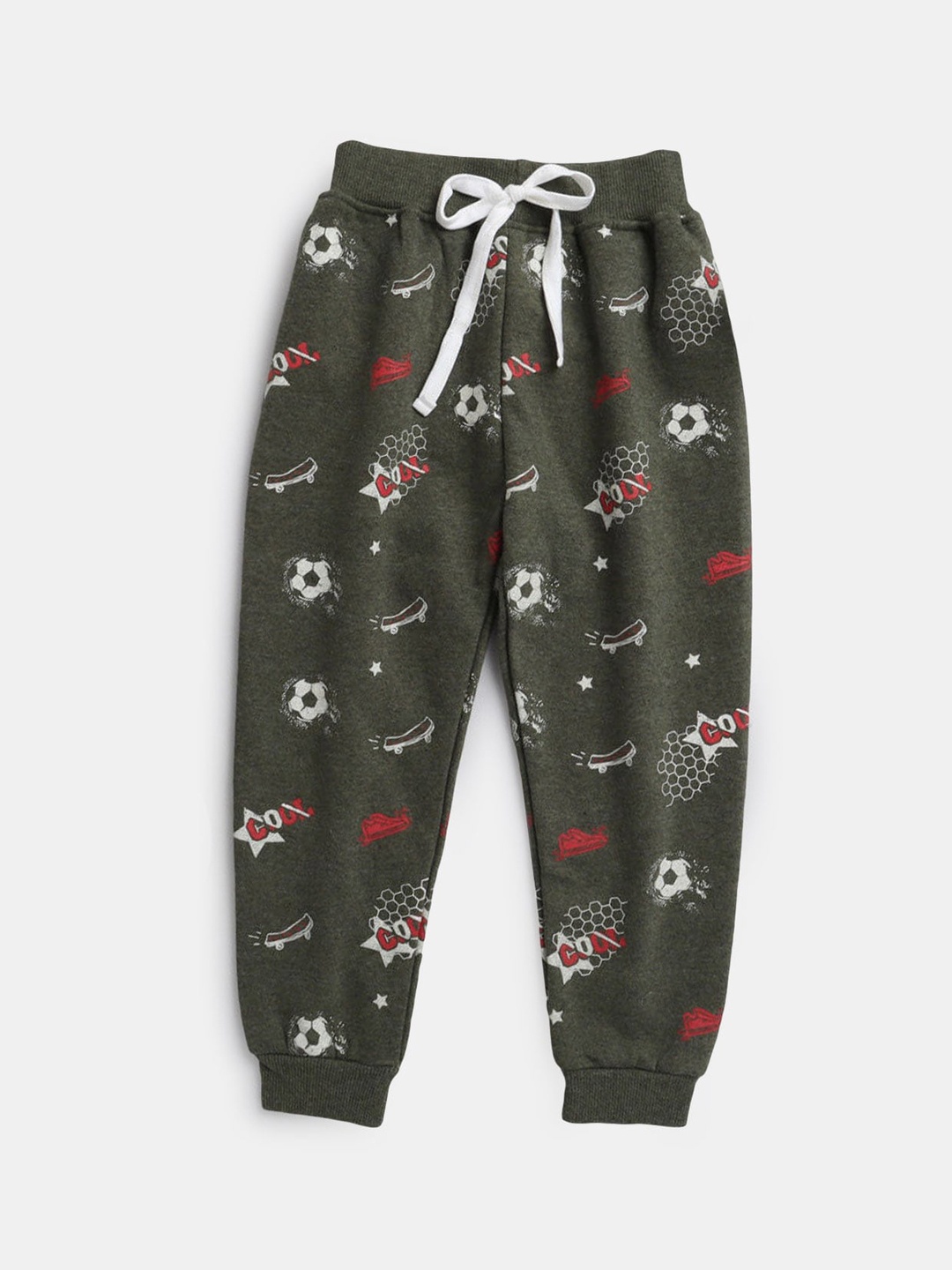 

Hopscotch Boys Olive Green Printed Joggers