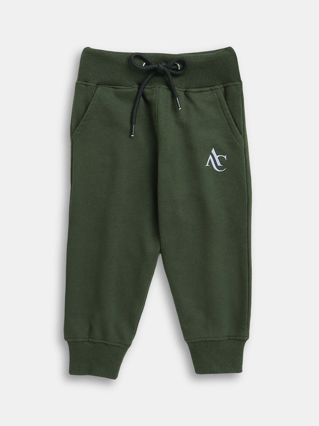 

Hopscotch Boys Olive Green Solid Pure Cotton Joggers