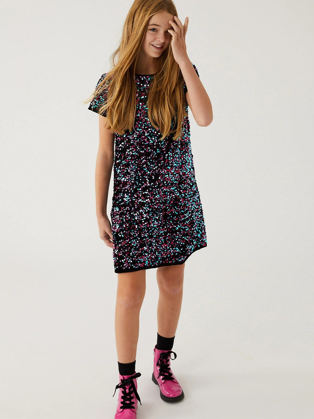 

Marks & Spencer Girls Black & Blue Embellished Sheath Mini Dress