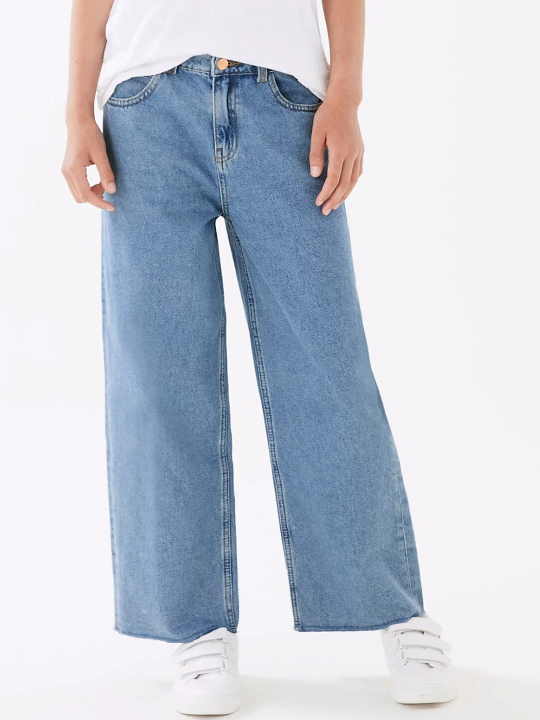 

Marks & Spencer Girls Blue Wide Leg High-Rise Light Fade Jeans