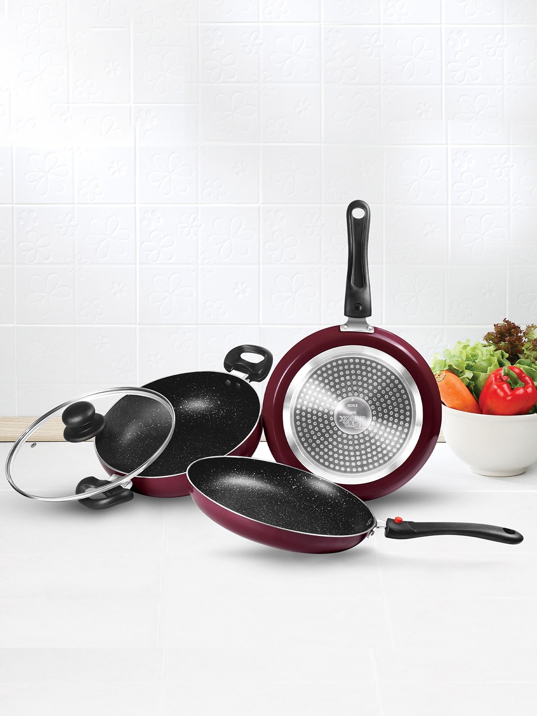 

Milton Pro Cook Induction Kitchen Jewel Peach Set of 3 Fry pan 1.6 L Kadhai 2.5 L & Tawa