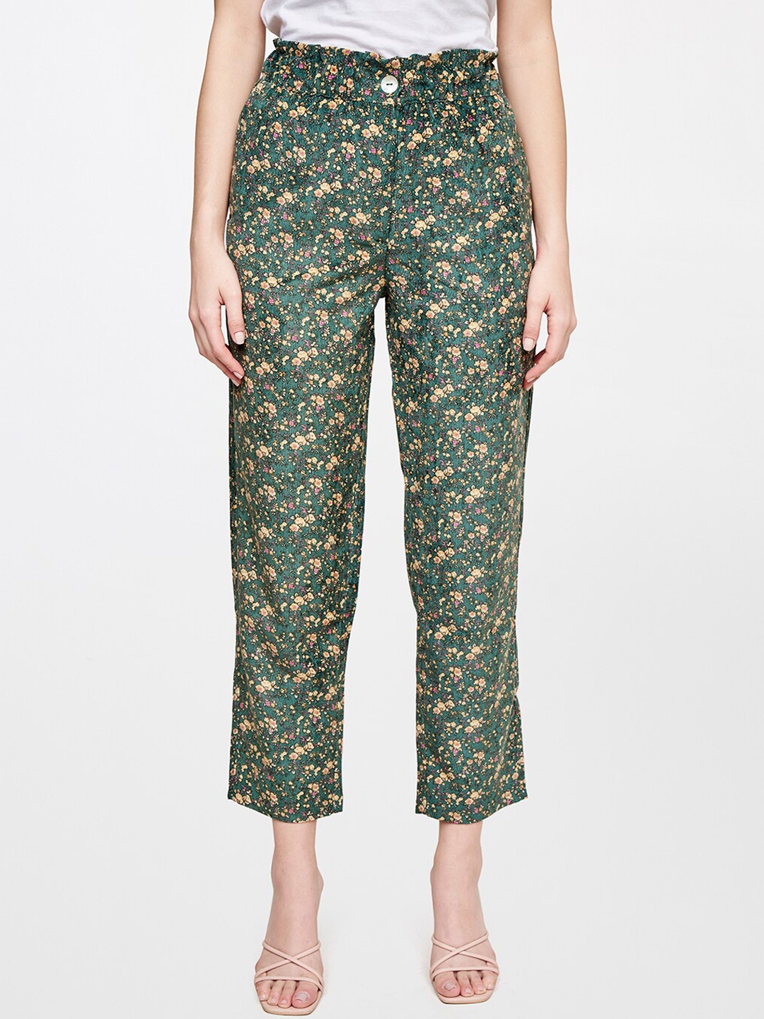 

AND Women Green Floral Printed Trousers