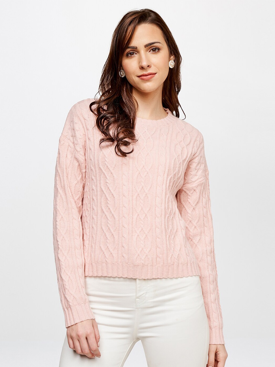 

AND Women Pink Solid Pullover