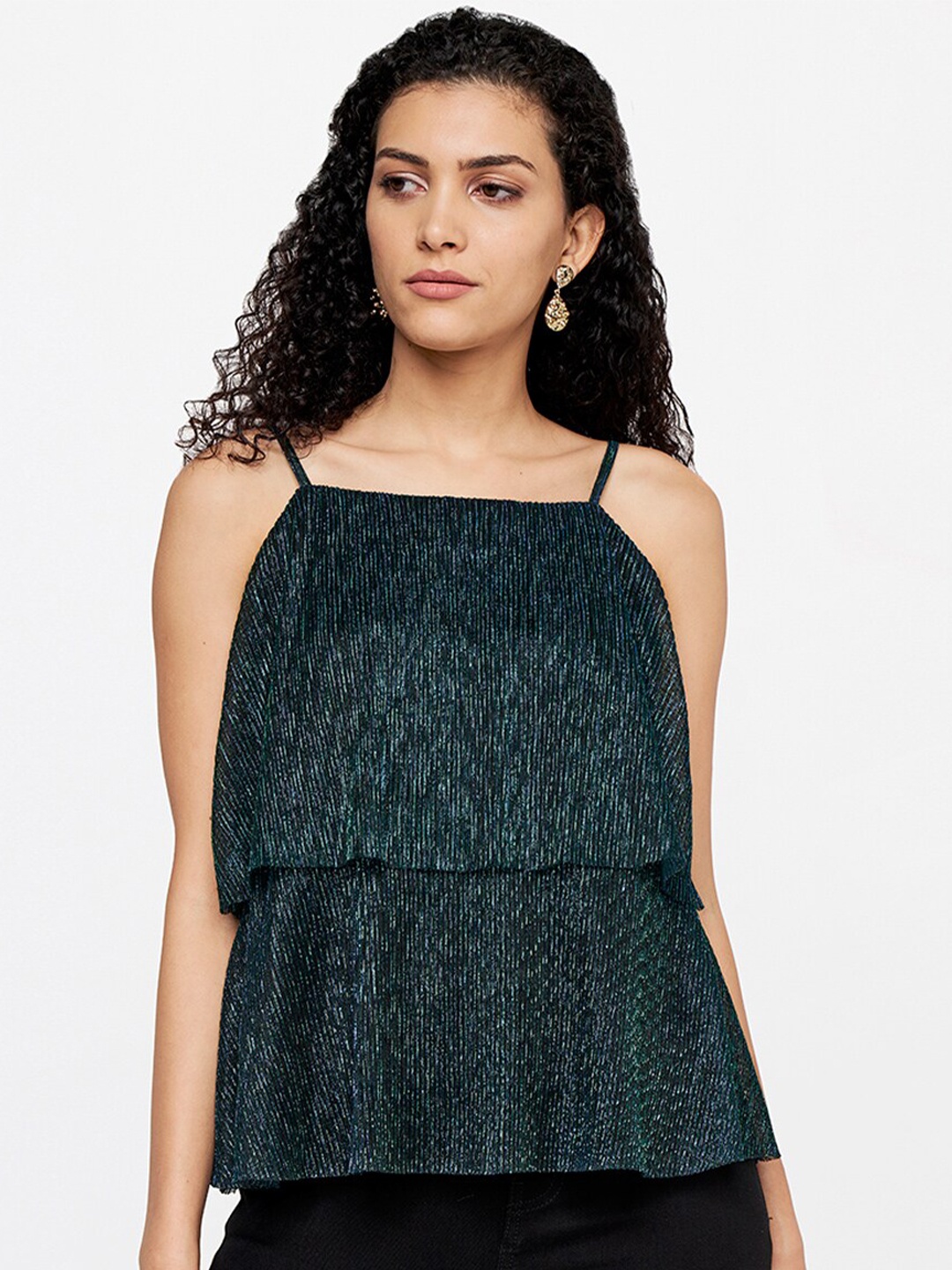 

AND Green Embellished Layered Top