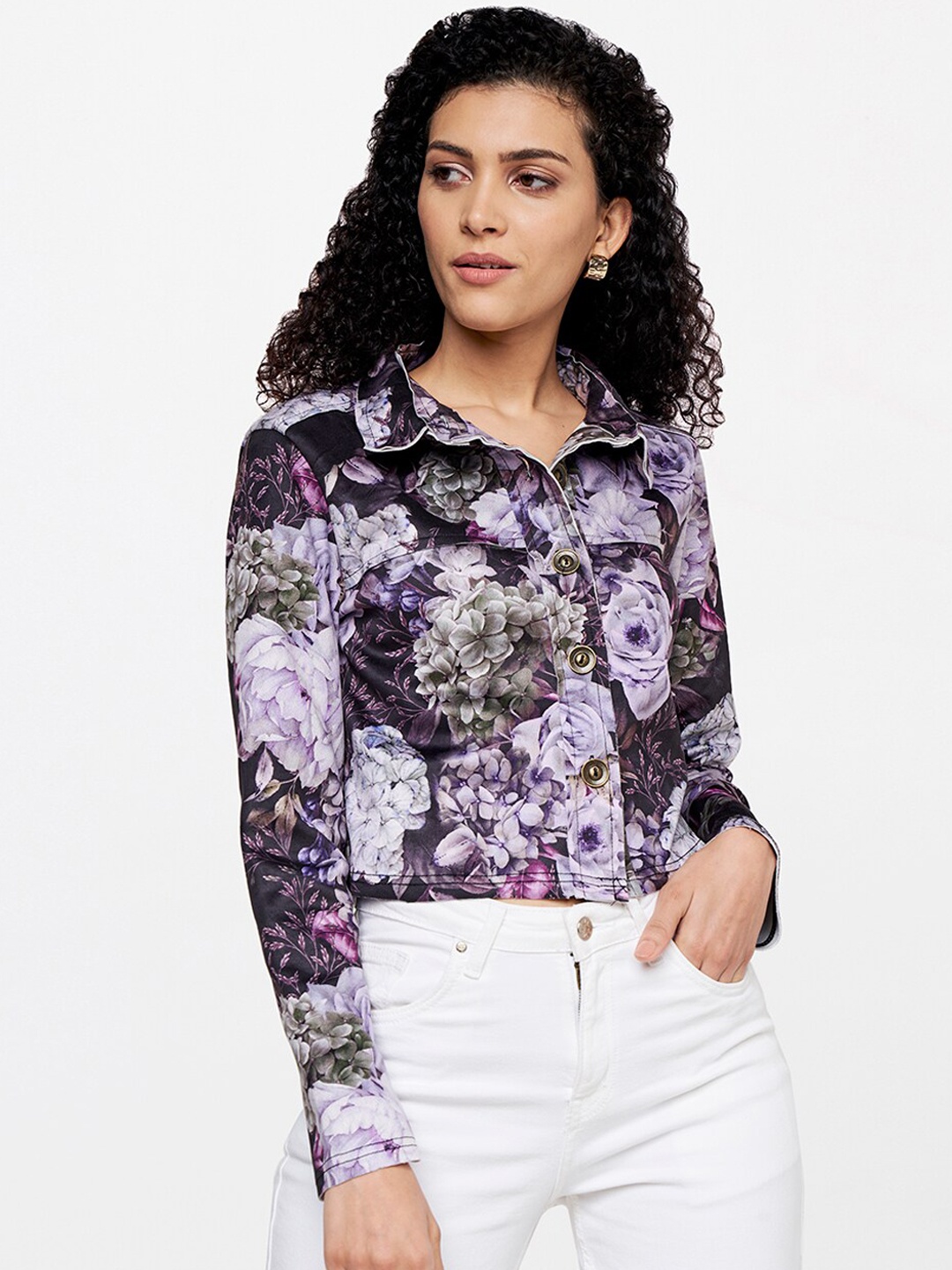 

AND Women Multicoloured Floral Crop Tailored Jacket, Multi