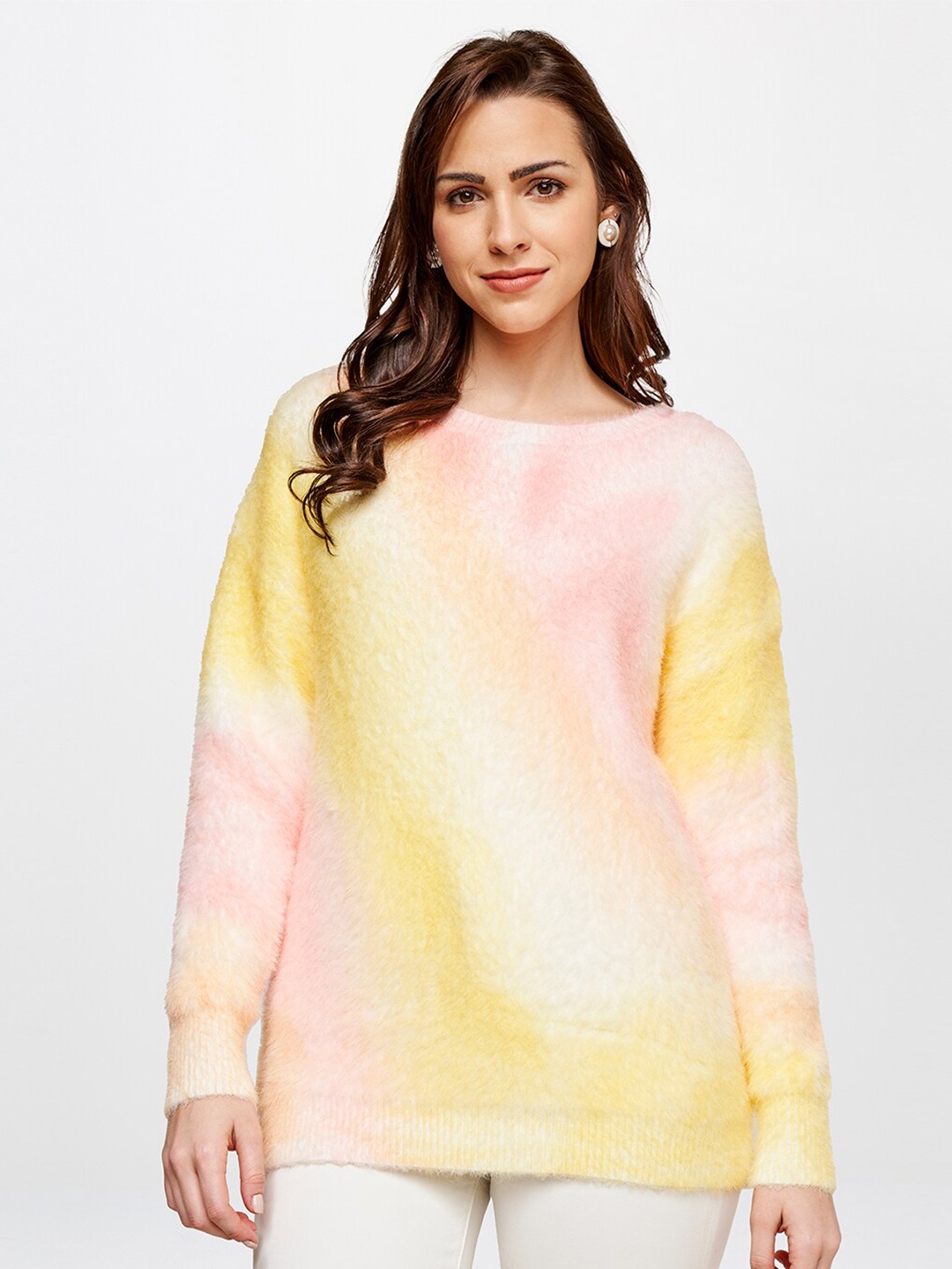 

AND Women White & Pink Tie and Dye Top