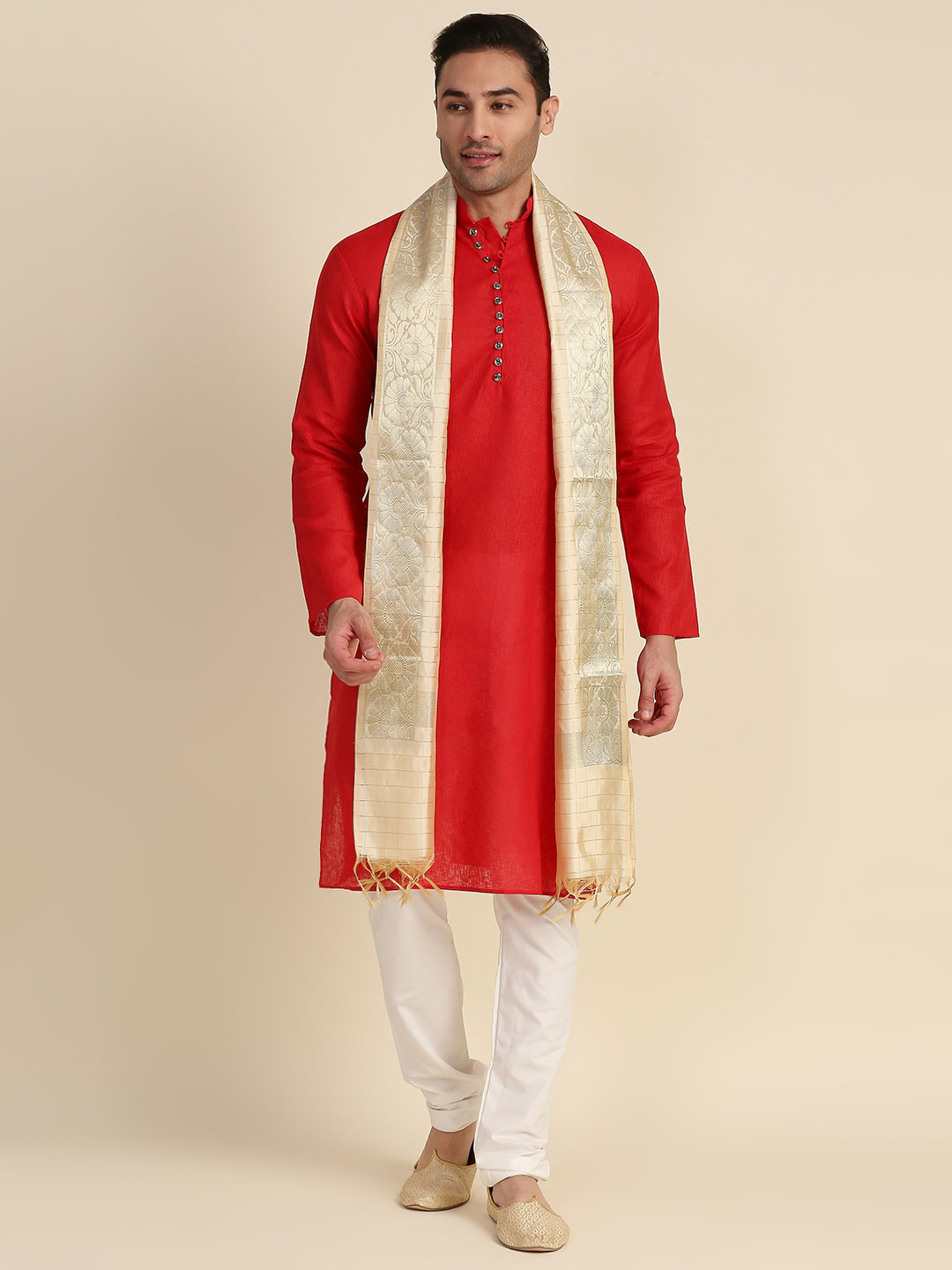 

Dupatta Bazaar Men Cream-Colored & Beige Woven Design Dupatta