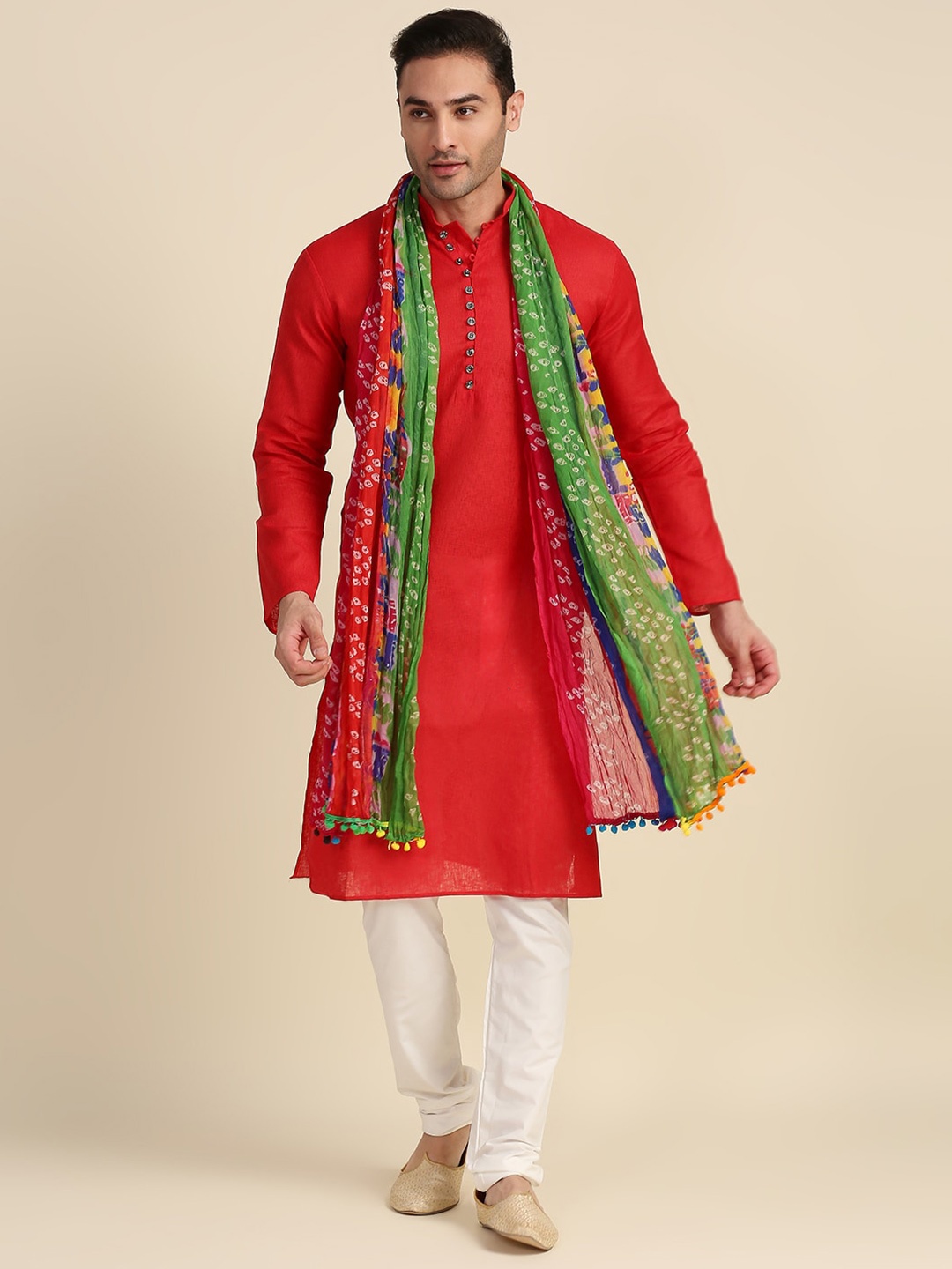 

Dupatta Bazaar Men Red & Green Bandhini Printed Chiffon Dupatta