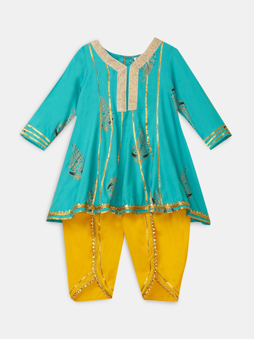 

Hopscotch Girls Blue Embellished A-Line Kurta with Dhoti Pants